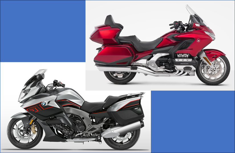 Side-by-side view of a red Honda Gold Wing and a silver BMW GT