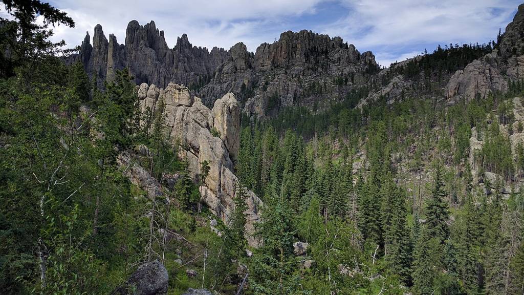 The jagged rocky mountain peaks in the Black Hills National Forest 