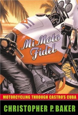 Colorful cover for Mi Moto Fidel showing a rider's gloved hand and knee on a  boxer-powered adventure bike    