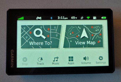 Zumo home screen display with Where To and View Map buttons  