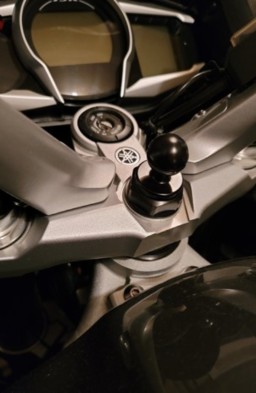 RAM ball mount for steering head nut mounted on a Yamaha FJR 