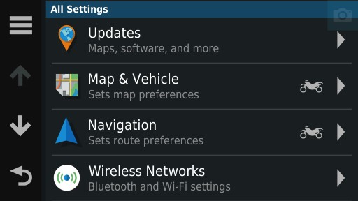 Zumo XT Setting menu 