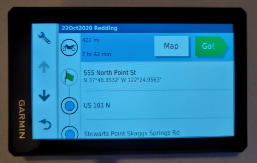 Zumo Trip Planner app route summary display 