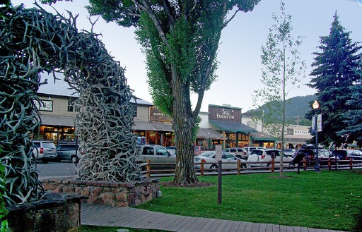 Tangled white antlers form an arched entry to the George Washington Memorial Park in Jackson WY