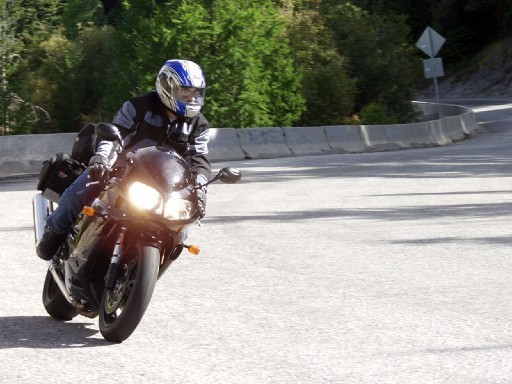 Sport Touring rider looking through a corner at modest speed 