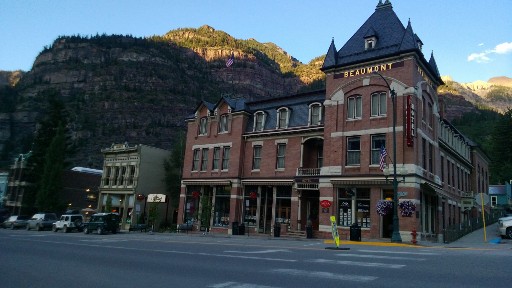 The old brick Beaumont Building on main street in Ouray