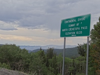 Road sign marking the Continental Divide at North Cochetopa Pass