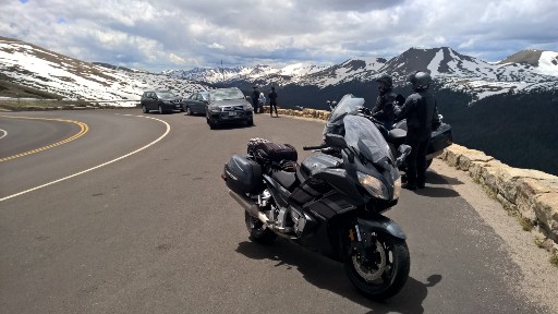Sport Tourers taking in the snow capped view from the Rocky Mountain Highway in Rocky Mountain National Park 