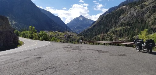 Sport Tourer on the Million Dollar Highway heading into the canyons outside Ouray on a sunny afternoon