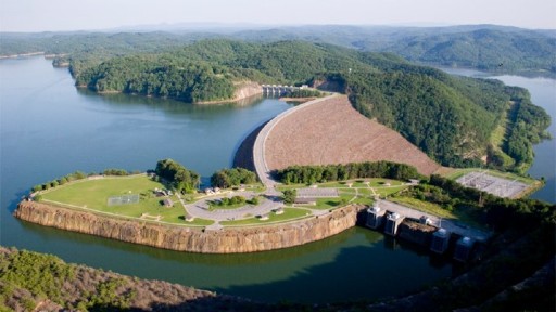 Aerial view of Carters Lake Dam.