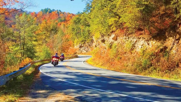 Two motorcycles riding near Tallulah Falls Georgia.