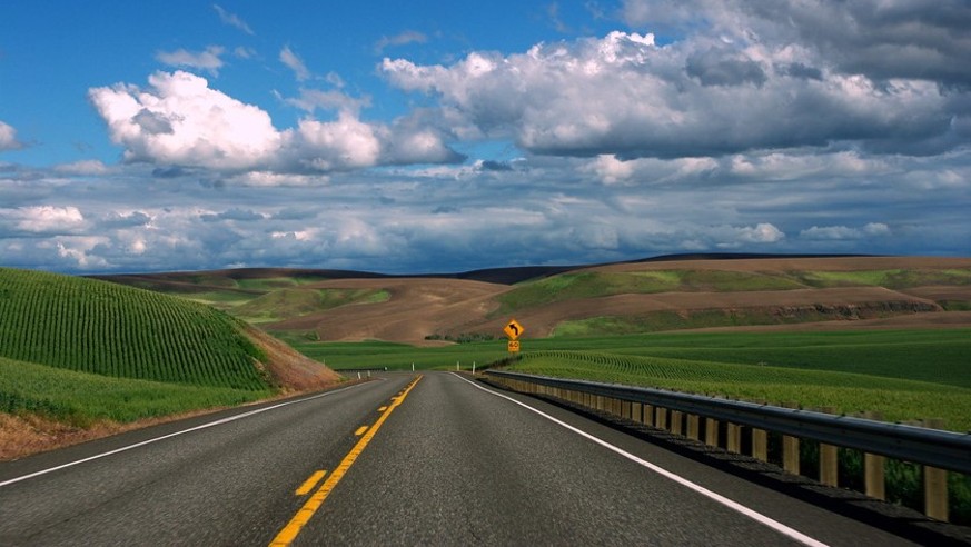 A road through wheat fields in Washington State