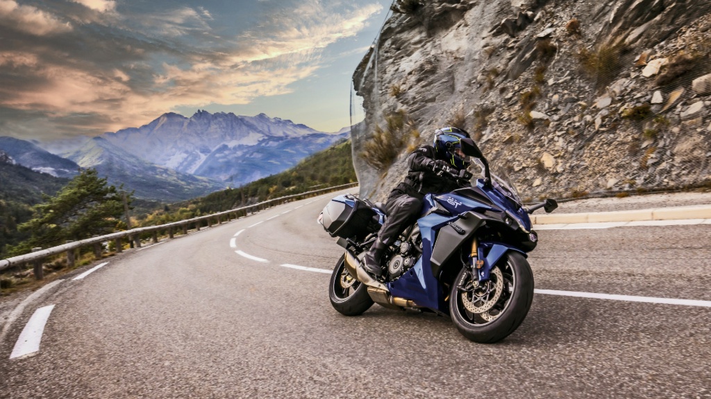 The GSX-S1000GT on a mountain road