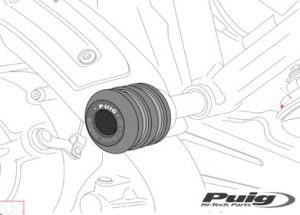 Drawing of a frame slider mounted on a motorcycle