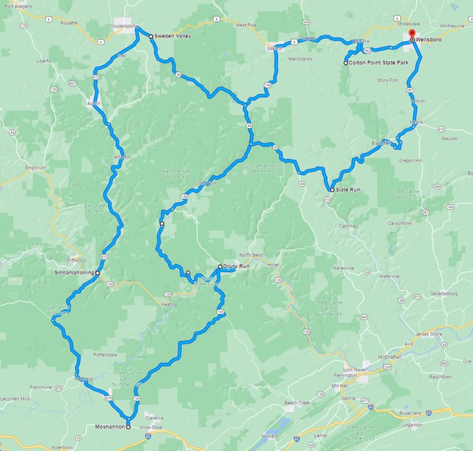 Map showing Susquehannock Forest route.