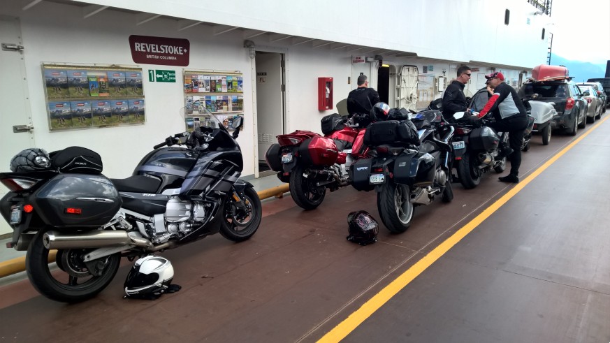 Sport touring motorcycles on a ferry boat