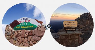 Pikes Peak and Mount Evans summit signs