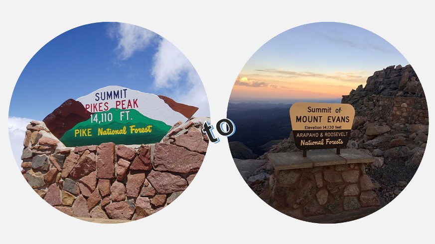 Pikes Peak and Mount Evans summit signs
