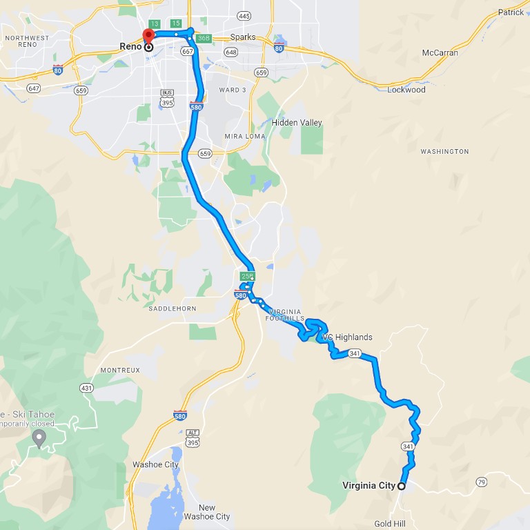 Geiger Grade Road route map
