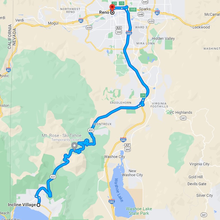 Mt. Rose Highway route map