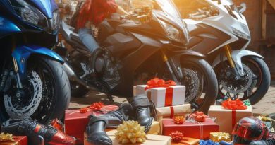 Motorcycles surrounded by gifts