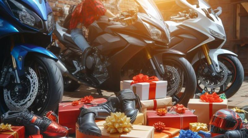 Motorcycles surrounded by gifts