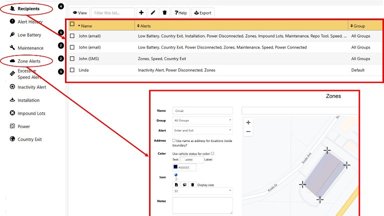 GPS Vehicle Finder alerts dialogs