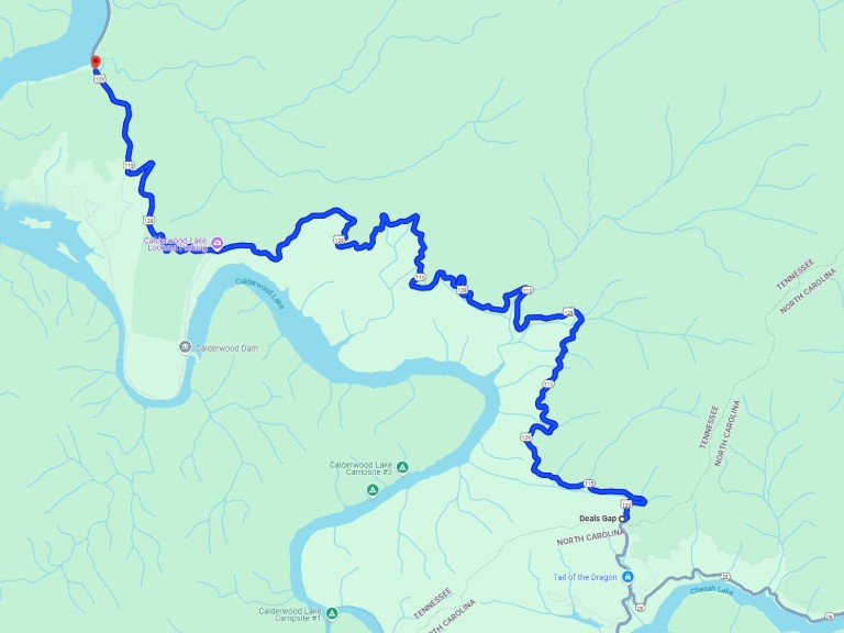 Google Map showing Tail of the Dragon