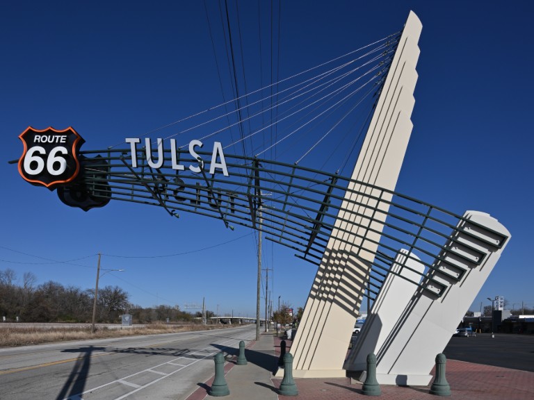 Tulsa Oklahoma sign over Route 66