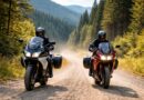 Two sport touring bikes riding a gravel road