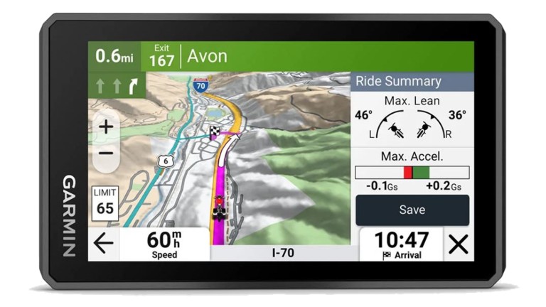 XT3 device showing ride summary data, in this case maximum lean angles.