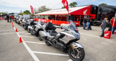 Honda motorcycles lined up for demo rides