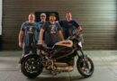 Aaron Pufal and team with a Harley-Davidson LIveWire One at the Red Ball Garage in New York